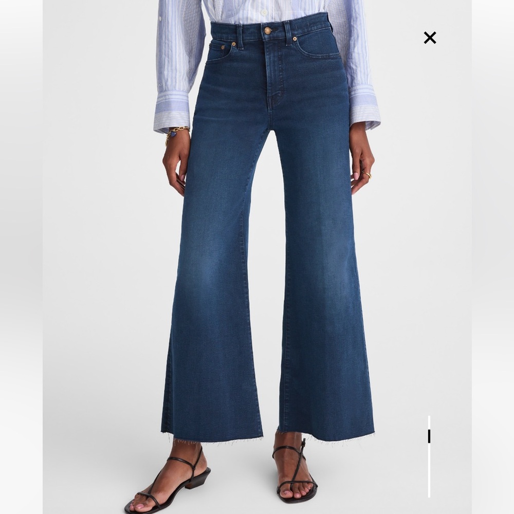 MADEWELL Tall Flared Wide-Leg Crop Jeans - Dark Blue NWT - Picture 2 of 16